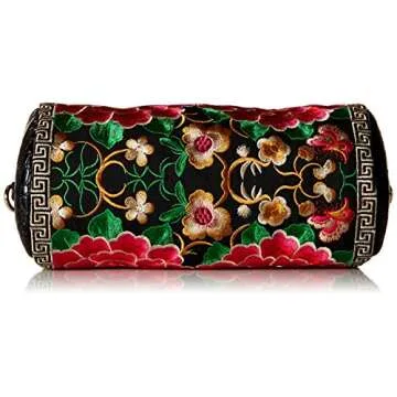 Mellow World Bella Embroidered Flower Clutch 10"x5"x5", Black, One Size