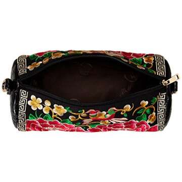 Mellow World Bella Embroidered Flower Clutch 10"x5"x5", Black, One Size