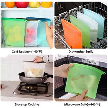 Reusable Storage Bags 15 Packs Reusable Silicone Storage Bags Set with 6 PCS Eco-Friendly Leakproof ...
