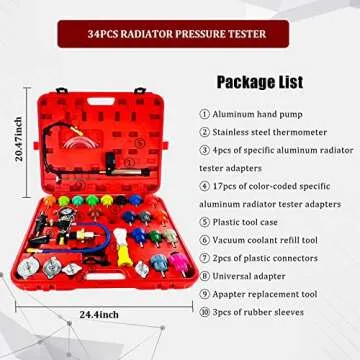 HZAUTOS 34PCS Radiator Pump Pressure Tester and Coolant Vacuum Refill Tool Kit for Automotive Coolin...
