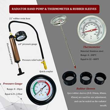 HZAUTOS 34PCS Radiator Pump Pressure Tester and Coolant Vacuum Refill Tool Kit for Automotive Cooling System Water Tank Leakage Detection and Pneumatic Purge Filling