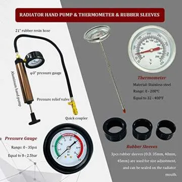 HZAUTOS 34PCS Radiator Pump Pressure Tester and Coolant Vacuum Refill Tool Kit for Automotive Cooling System Water Tank Leakage Detection and Pneumatic Purge Filling