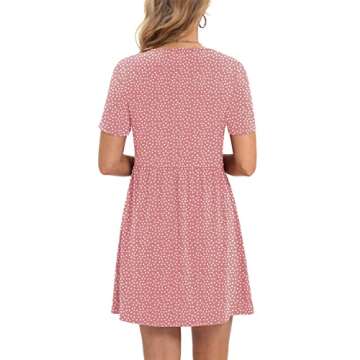 CHARMYI Women's Casual Summer Dress – Pink Floral Midi With Pockets