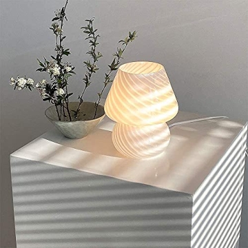 Translucent Table Mushroom Lamp Italian Style Modern Striped Glass Bedside Lamps Desk Light, Used fo...