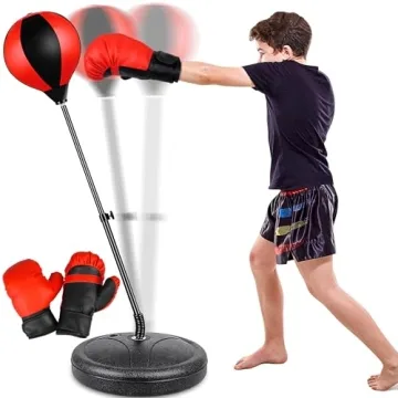 Height Adjustable Punching Bag Set for Kids 3-8 - Boxing Gloves Included