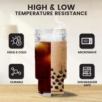 Icesip 4 Pcs 16 oz Glasses Cups Set with Bamboo Lids Straws Brush Hobnail Glassware Set for Juice Iced Coffee Beer and Cocktail Whiskey