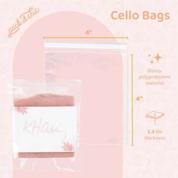 Pack It Chic - 4” X 4” (1000 Pack) Clear Resealable Cello Poly Bags for Jewelry, Cookies, Party ...