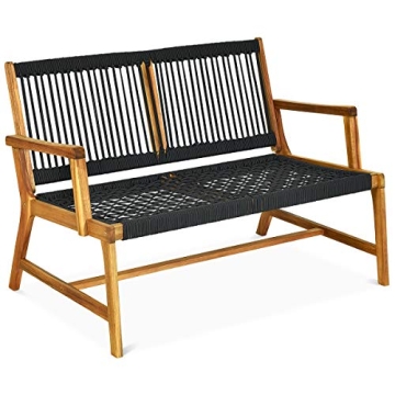 Tangkula 2-Person Patio Acacia Wood Bench Loveseat Chair for Outdoor Relaxation