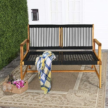 Tangkula Outdoor Acacia Wood Bench Loveseat for Patio