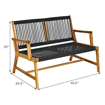Tangkula Outdoor Acacia Wood Bench Loveseat for Patio
