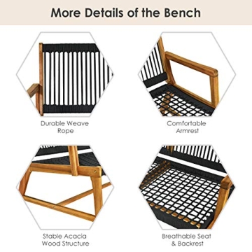 Tangkula Outdoor Acacia Wood Bench Loveseat for Patio