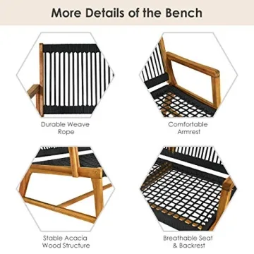 Tangkula Outdoor Acacia Wood Bench Loveseat for Patio