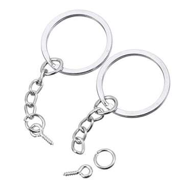 HAUTOCO 100Pcs Keychain Rings with Chain, Open Jump Rings and Screw Eye Pins for Crafts Charm Jewelry Making(1 Inch/25mm)