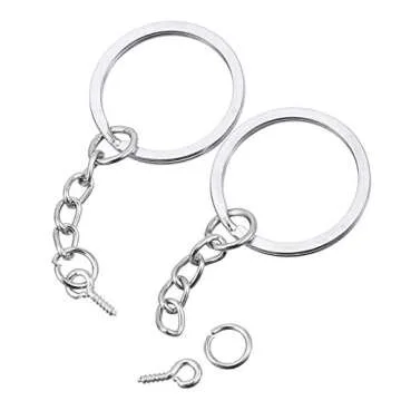 HAUTOCO 100Pcs Keychain Rings with Chain, Open Jump Rings and Screw Eye Pins for Crafts Charm Jewelry Making(1 Inch/25mm)