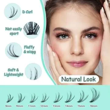 Lash Extension Kit for Beginners, 320pcs Lash Cluster Kit Individual Lashes Kit Fake Lashes D Curl Lashes Cluster DIY Lash Extension Volume 40D Mixed 9-16mm with Lash Bond and Seal, Lash Applicator