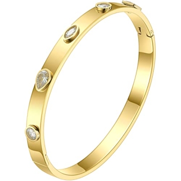 EF ENFASHION Trendy Oval shape Bangle Bracelet 14K Gold Plated Zirconia Stone Bangles Bracelets for ...