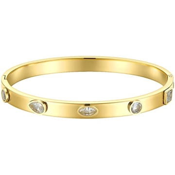 EF ENFASHION Trendy Oval shape Bangle Bracelet 14K Gold Plated Zirconia Stone Bangles Bracelets for Women Girls 58mm inner-dia.