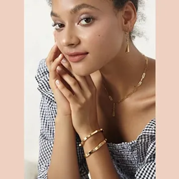 EF ENFASHION Trendy Oval shape Bangle Bracelet 14K Gold Plated Zirconia Stone Bangles Bracelets for Women Girls 58mm inner-dia.