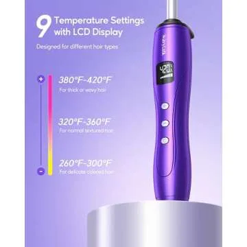 wavytalk 3/8 Inch Small Curling Wand, Small Barrel Curling Iron for Short & Long Hair, Ceramic Small Wand Curling Iron with Adjustable Temperature, Include Heat Resistant Glove (Purple)