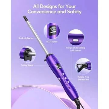 wavytalk 3/8 Inch Small Curling Wand, Small Barrel Curling Iron for Short & Long Hair, Ceramic Small Wand Curling Iron with Adjustable Temperature, Include Heat Resistant Glove (Purple)