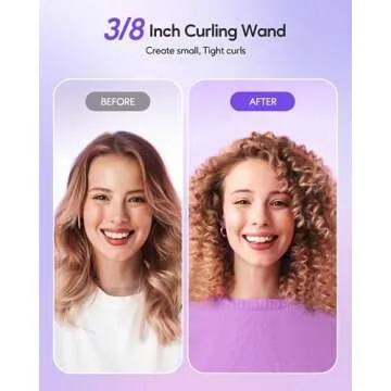wavytalk 3/8 Inch Small Curling Wand, Small Barrel Curling Iron for Short & Long Hair, Ceramic Small Wand Curling Iron with Adjustable Temperature, Include Heat Resistant Glove (Purple)