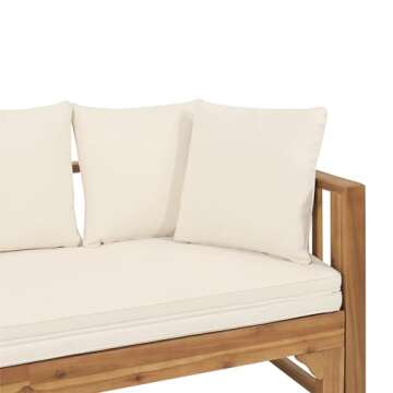 Christopher Knight Home Varney Outdoor Extendable Acacia Wood 3 Seater Sofa, Upholstered Cushion Couch, Daybed Sofa Chair, Spacious Seating Lounge Chair, Patio Daybed Sofa for Garden Yard, Teak+Beige