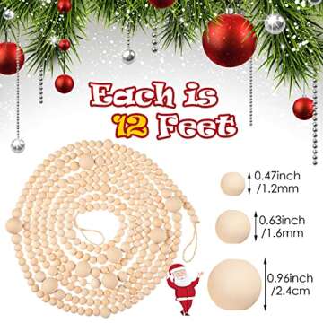 2 Pcs 24 Feet Christmas Wooden Bead Garland Xmas Farmhouse Beads Christmas Tree Farmhouse Decor Rust...