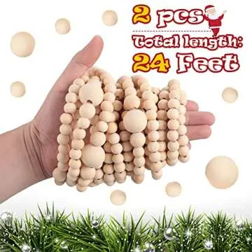 24 Feet Wood Bead Garland for Rustic Christmas Decor