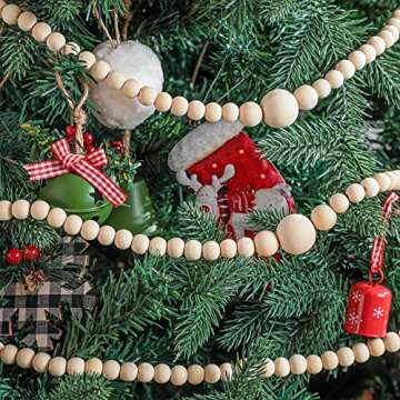 2 Pcs 24 Feet Christmas Wooden Bead Garland Xmas Farmhouse Beads Christmas Tree Farmhouse Decor Rustic Boho Garland Vintage Boho Decorations for Christmas Decoration Supply (Wood)
