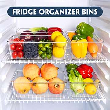 Pantry Organization and Storage Bins, Refrigerator Organizer Bins – Clear, Kitchen Organization and Storage with Dividers (2 pack)