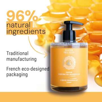 Panier des Sens - Liquid Hand Soap - Honey Hand Wash - French Marseille Moisturizing Hand Soap with Coconut Oil - Refillable Kitchen & Bathroom Hand Soap - 97% Natural Ingredients -16.9 Fl.oz