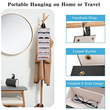 ANYGIFT 6-Slot Sunglass Organizer Durable PU Leather Travel Case