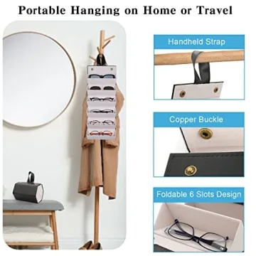 ANYGIFT 6-Slot Sunglass Organizer Durable PU Leather Travel Case