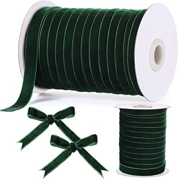 Chuangdi 5/8 Inch, 60 Yard Christmas Velvet Ribbon Vintage Green Ribbons for Gift Wrapping Christmas...
