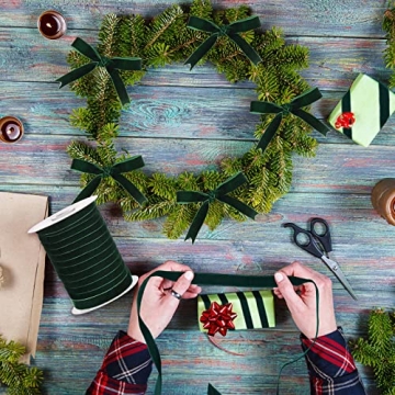 Chuangdi 5/8 Inch, 60 Yard Christmas Velvet Ribbon Vintage Green Ribbons for Gift Wrapping Christmas Tree Ornaments Xmas Party Decoration Wreath Crafts Bow Making