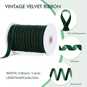 Chuangdi 5/8 Inch, 60 Yard Christmas Velvet Ribbon Vintage Green Ribbons for Gift Wrapping Christmas Tree Ornaments Xmas Party Decoration Wreath Crafts Bow Making