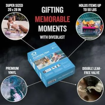 DIVEBLAST: Transparent Floating Drink Holder for Pool, Hot Tub Accessories for Adults - Holds Up to 50 LBS - Glitter Fun Swimming Pool Accessories for Adults, Cool and Unique Drink Floaties