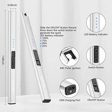 MEIRUBY Lighter Electric Candle Lighter Long Electronic Rechargeable USB Lighter Arc Windproof Flame...