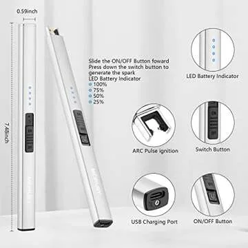 MEIRUBY Electric Candle Lighter - Rechargeable, Windproof, Sleek Design for Candles and Outdoor Use