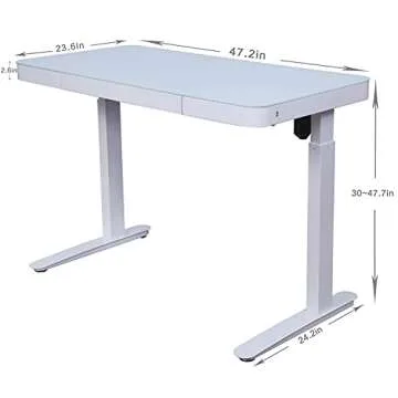 ApexDesk Tempered Glass Lumi Series 47" Electric Height Adjustable Standing Desk - White
