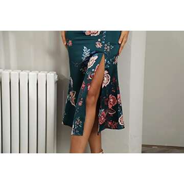 Women's Sleeveless Spaghetti Strap Satin Wedding Guest Party Dress Cocktail Evening Cowl Neck Backless Midi Formal Dresses… (M, Green Floral)