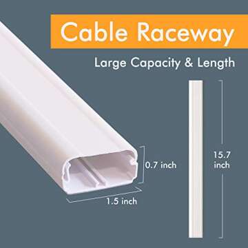 TV Cord Cover Cable Raceway on Wall, 31.5 inch Cable Management System for Cord Cable Concealer, Pri...