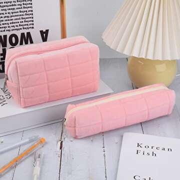 SOIDRAM Checkered Pink Makeup Bags - Stylish Travel Organizers