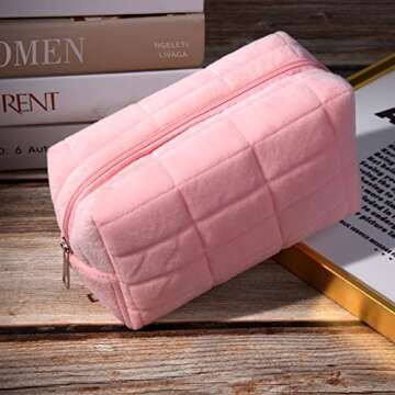 SOIDRAM Checkered Pink Makeup Bags - Stylish Travel Organizers