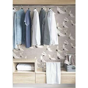 NuWallpaper NUS3678 Halcyon Peel & Stick Wallpaper - Grey and White Crane Design