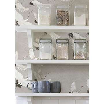 NuWallpaper Halcyon Grey Crane Peel & Stick Wallpaper