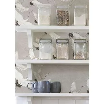 NuWallpaper Halcyon Grey Crane Peel & Stick Wallpaper