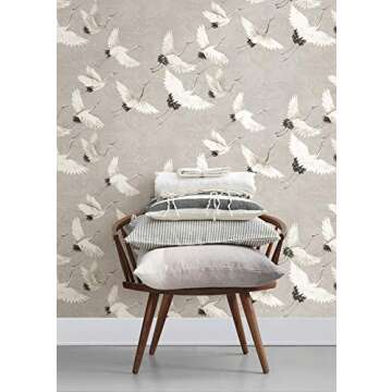 NuWallpaper Halcyon Grey Crane Peel & Stick Wallpaper