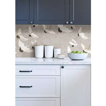 NuWallpaper Halcyon Grey Crane Peel & Stick Wallpaper