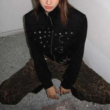 Aiyify Y2k Jeans Cheetah Print Jeans Oversized Wide Leg High Waisted Cargo Pants Leopard Print Pants for Women (Small,Small,Brown)